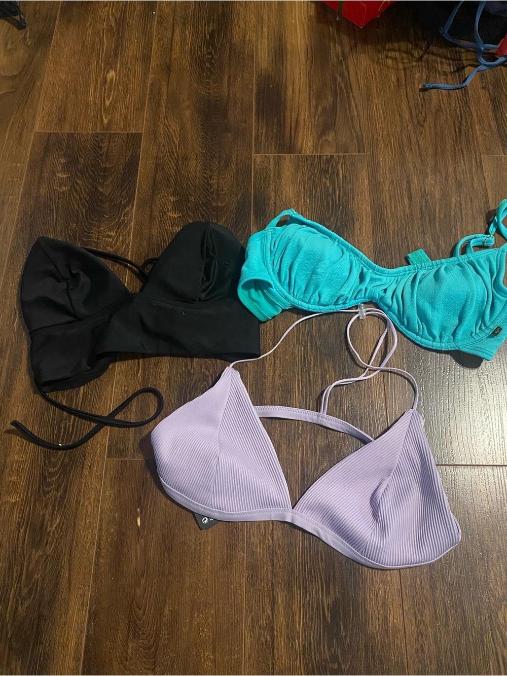 Women’s Ribbed Triangle Bikini Tops - Lavender, Black & Teal Medium-Large
